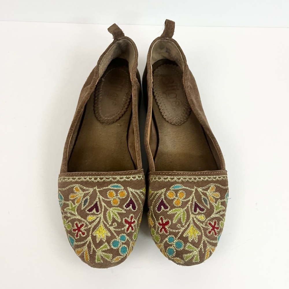 LaTigo Bliss Cocoa Suede Embroidered Leather Suede Flats Women’s Size 7.5